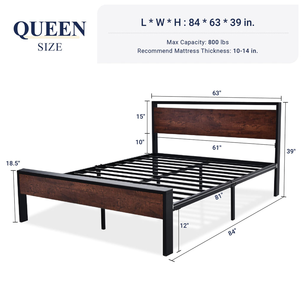 Allewie Twin Size Platform Bed Frame with Wooden Headboard and Footboard, Heavy Duty Metal Slats Support, No Box Spring Needed, Under-Bed Storage, Noise Free, Easy Assembly, Black Oak