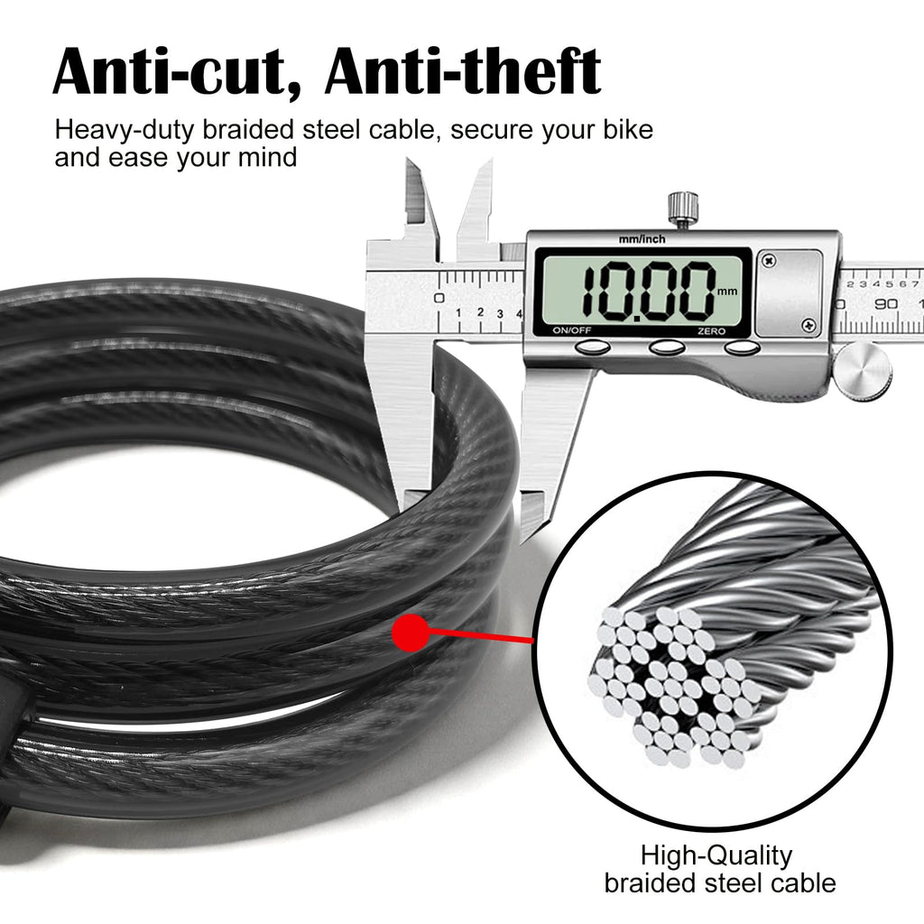 NDakter Bike Lock Cable,High Security 4 Digit Resettable Bike Lock Combination Coiling Bicycle Lock with Mounting Bracket,3/6FT Anti-Theft Cable for Bicycle,Scooter,Ebikes,Door,2/5 Inch Diameter(10mm)