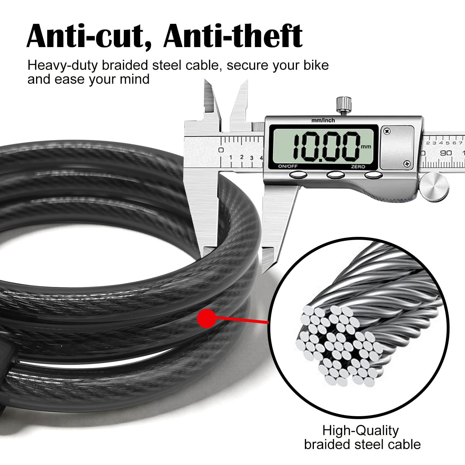 NDakter Bike Lock Cable,High Security 4 Digit Resettable Bike Lock Combination Coiling Bicycle Lock with Mounting Bracket,3/6FT Anti-Theft Cable for Bicycle,Scooter,Ebikes,Door,2/5 Inch Diameter(10mm)