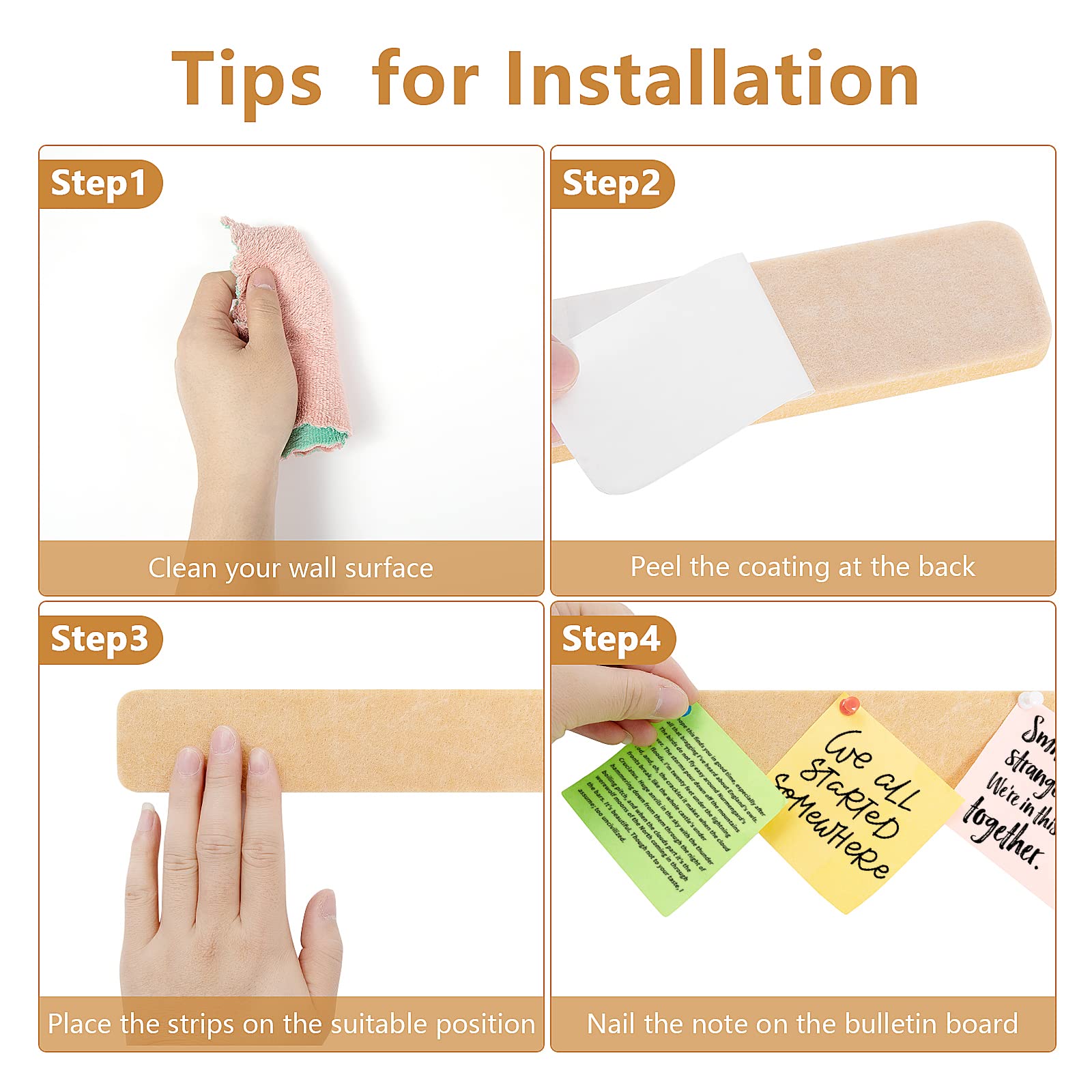 Felt Bulletin Board, 15.7''X 11.8'' corkboard Pin Board for Bedrooms Offices Home Wall Decoration, Self Adhesive Cork Board with 35 Push Pins for Paste Notes, Photos, Schedules (2 Pack)