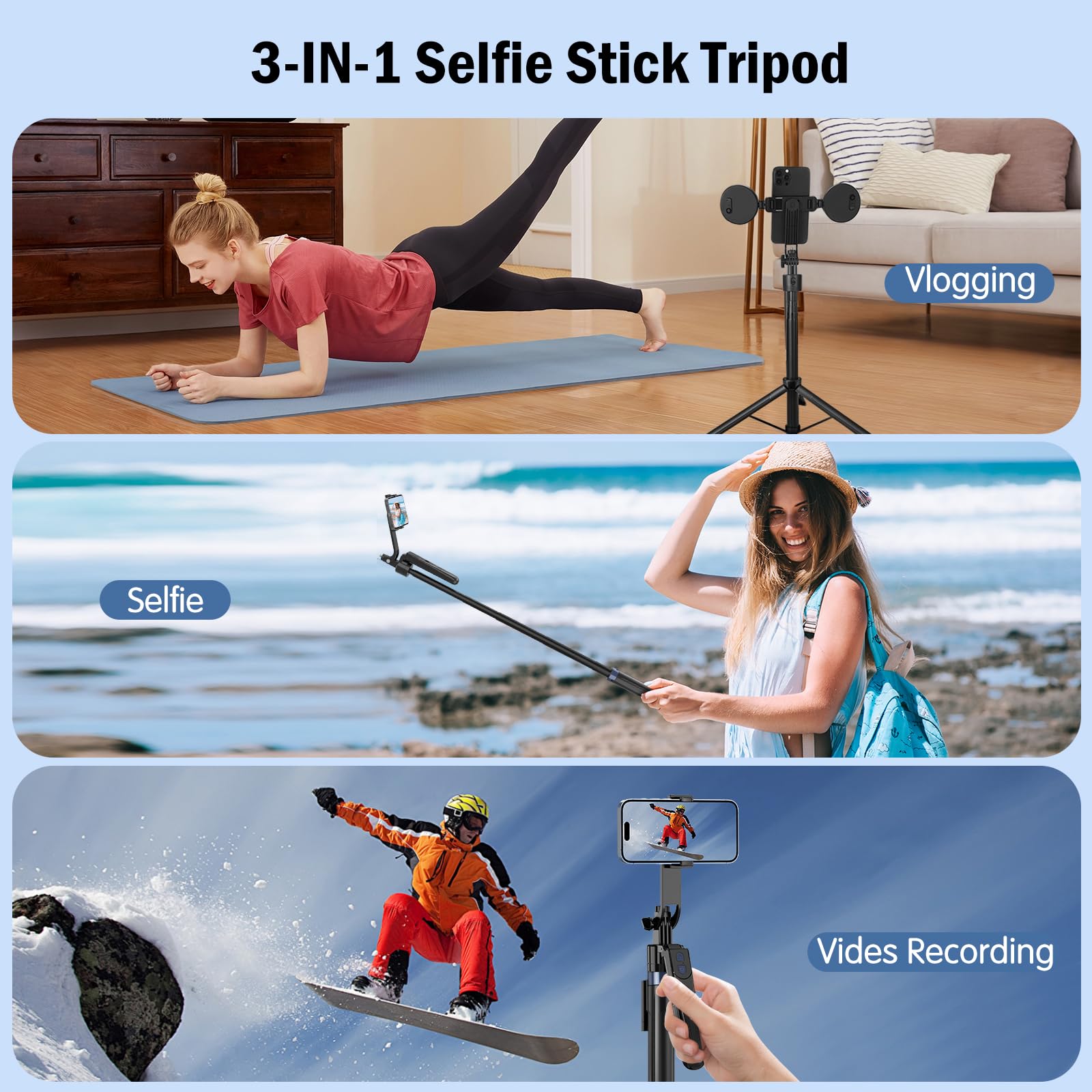 Auto Face Tracking Tripod 360 Rotation with Stand,Android and iPhone Tripod Holder with Remote and Gesture Control, No App,Built-in Tracking Camera Selfie Stick for Vlog Video Recording Tiktok
