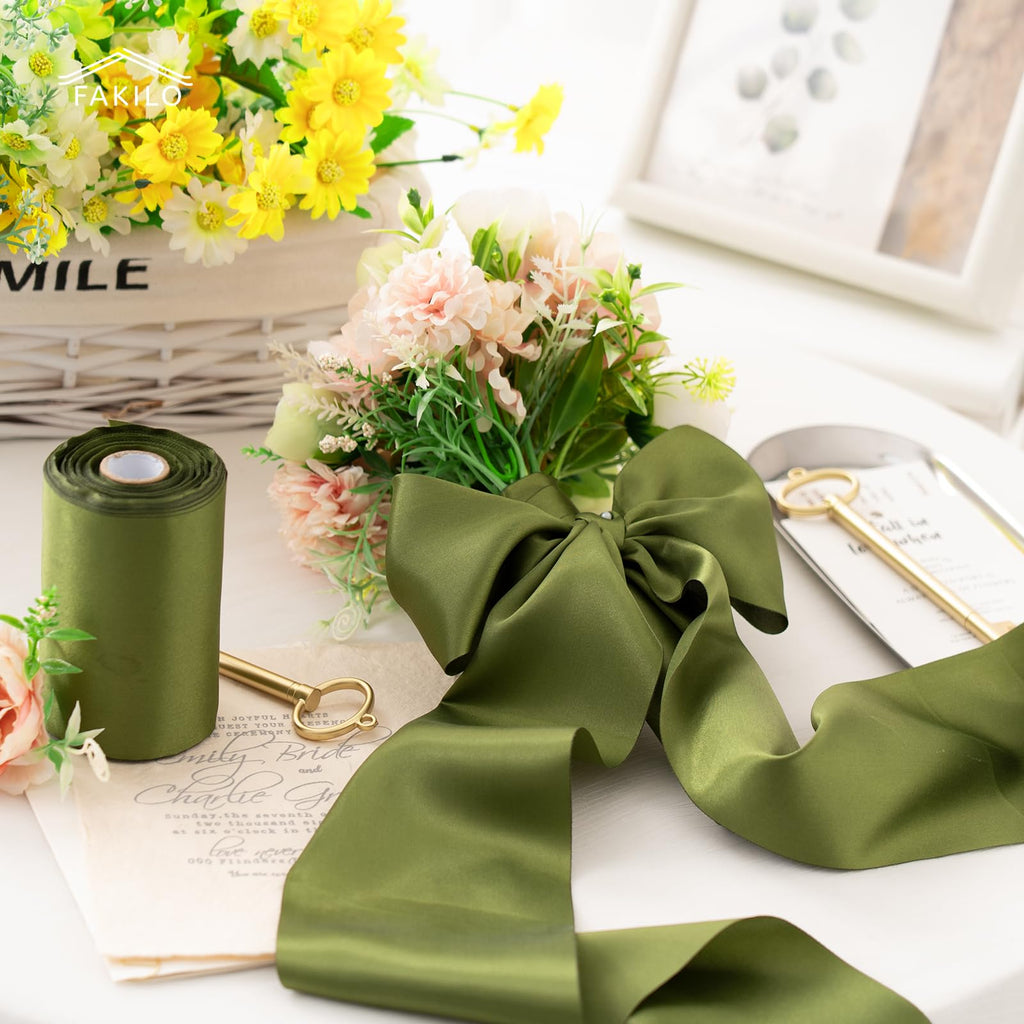 FAKILO Black Satin Ribbon 4 Inch x 22 yd Wide for Grand Opening Business Cuttings Ceremony Bow Christmas Festival Decor