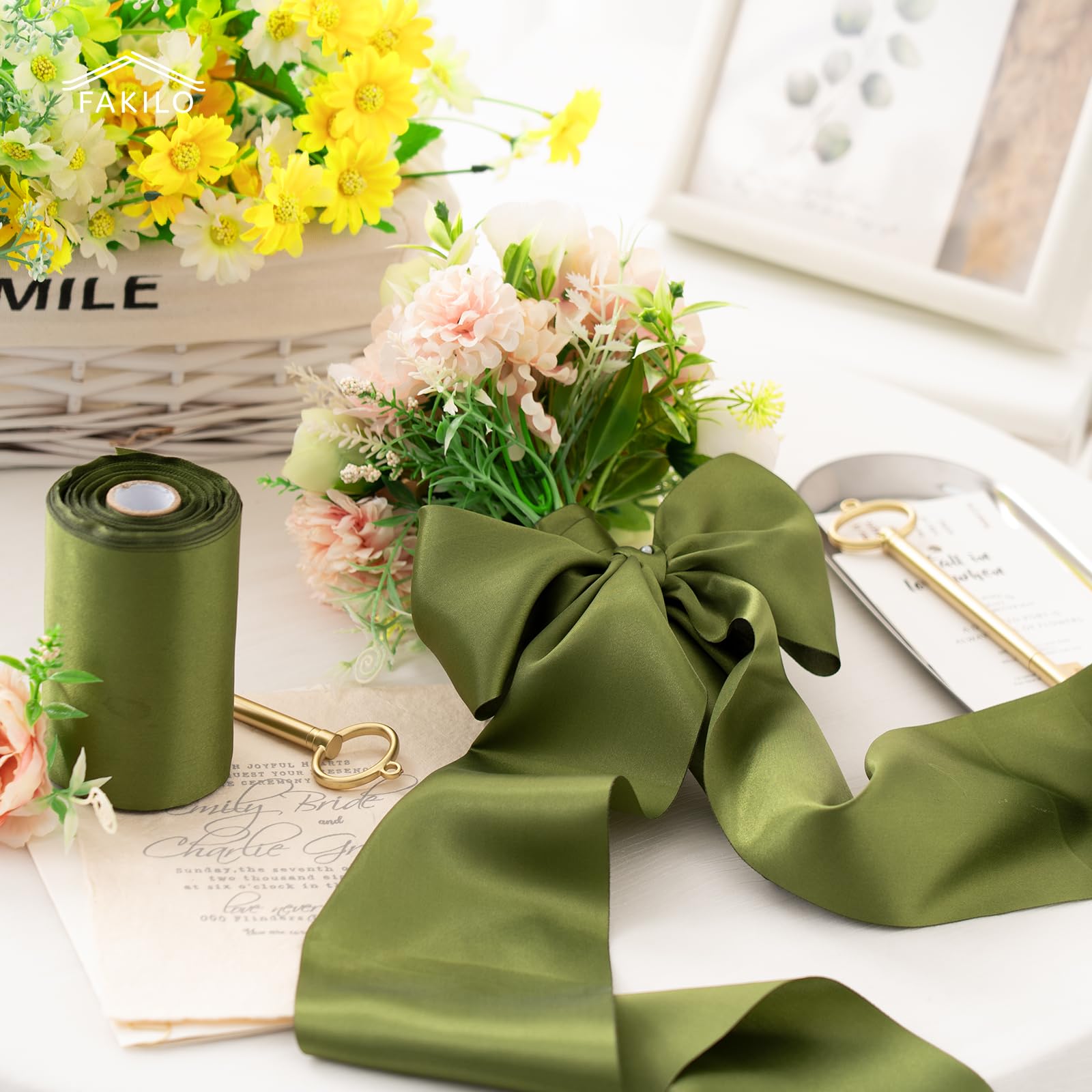 FAKILO Black Satin Ribbon 4 Inch x 22 yd Wide for Grand Opening Business Cuttings Ceremony Bow Christmas Festival Decor