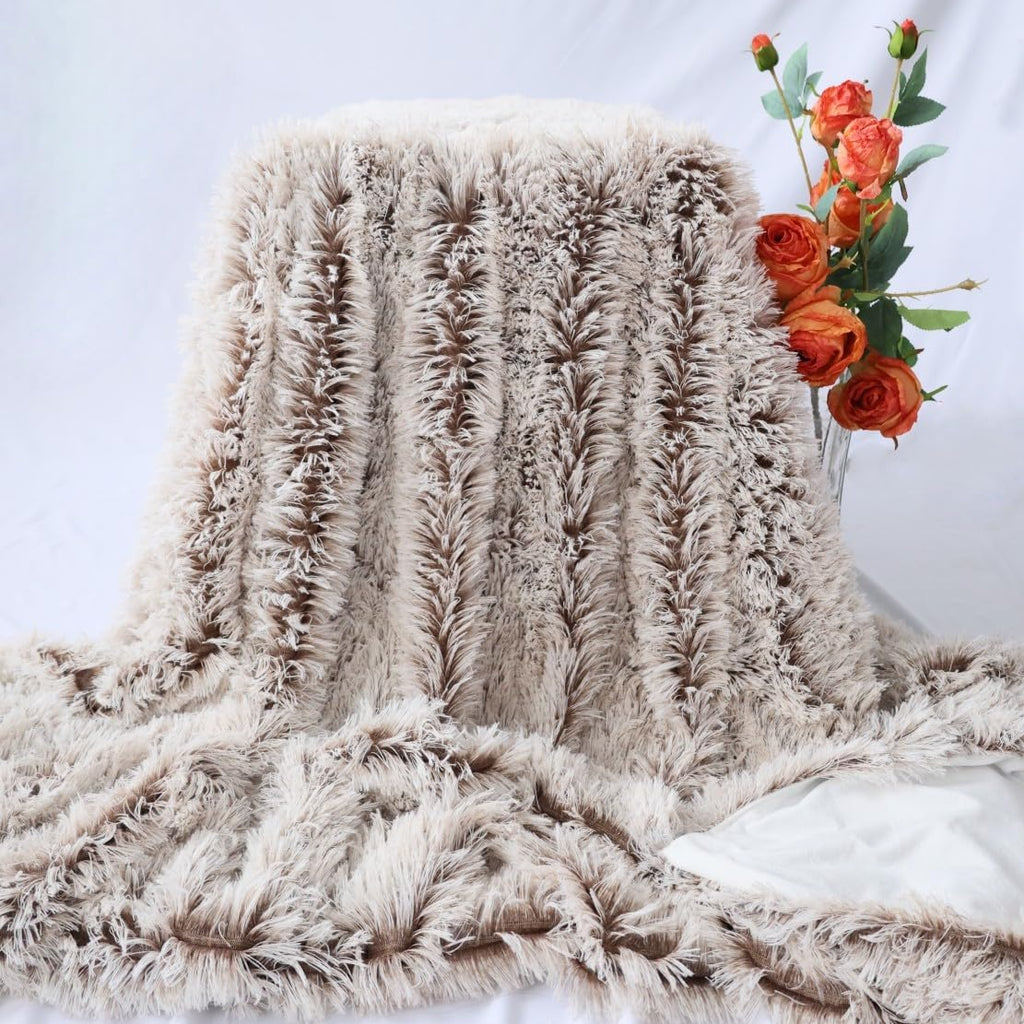 Plush Super Soft Blanket Bedding Sofa Cover Furry Fuzzy Fur Warm Throw Qulit Cozy Couch Blanket for Winter (51"x63", Black)