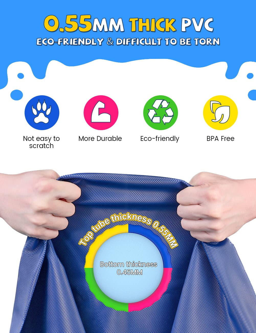 VISTOP 67" Non-Slip Splash Pad for Kids and Dogs, Thickened Sprinkler Pool for Toddlers, Outdoor Backyard Water Toys, Fun Fountain Play Mat for Babies, Children & Pets Blue