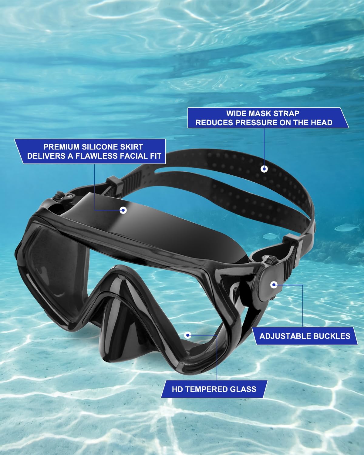 Snorkeling Gear for Adults, Dry Snorkel Mask Set, Scuba Diving Snorkle mask Set Adult, Panoramic Wide View Anti-Fog Dive mask, Swimming Diving Snorkeling Packages
