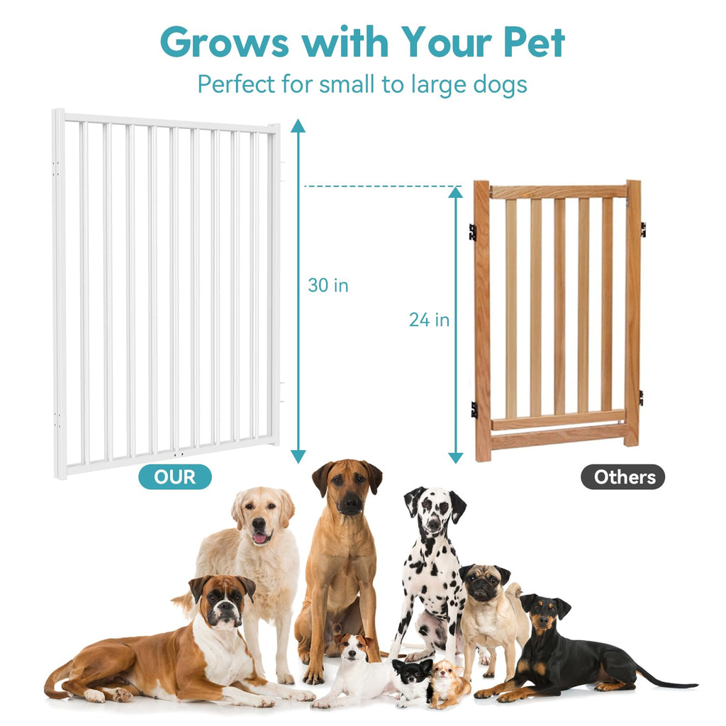 No Pawblems Free Standing Dog Gate, 30" Tall Foldable Dog Fence for Indoor, Up to 52 Inch Extra Wide Puppy Gate Extension for Stairs, Hallways, Doorways, Deck, Yard (White, 2 Panels)