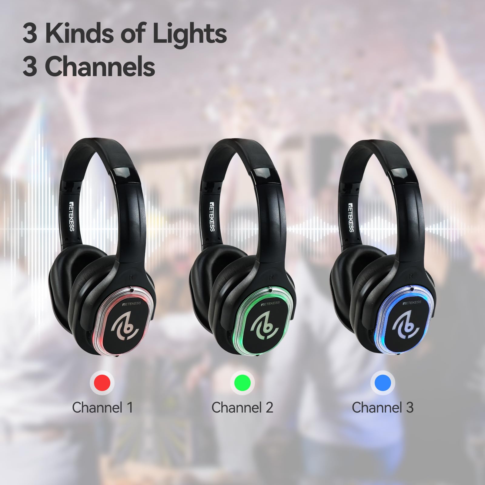 Retekess TA003 Silent Disco System, Silent Disco Transmitter, 3 Channels,Plug and Play, 300m Range for House Party, Fitness and School (1 Transmitter)