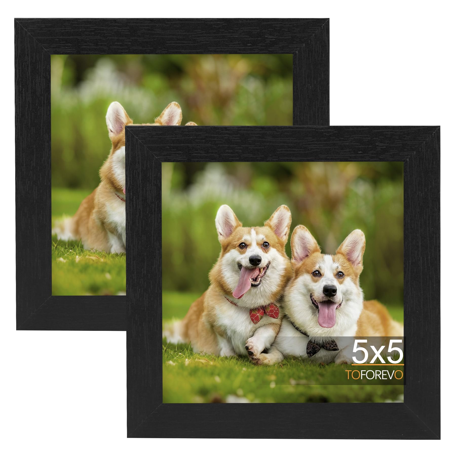 TOFOREVO Picture Frames 4x4 Set of 2 Black Wood Grain Photo Frame for Gallery Wall Mounting or Tabletop Display