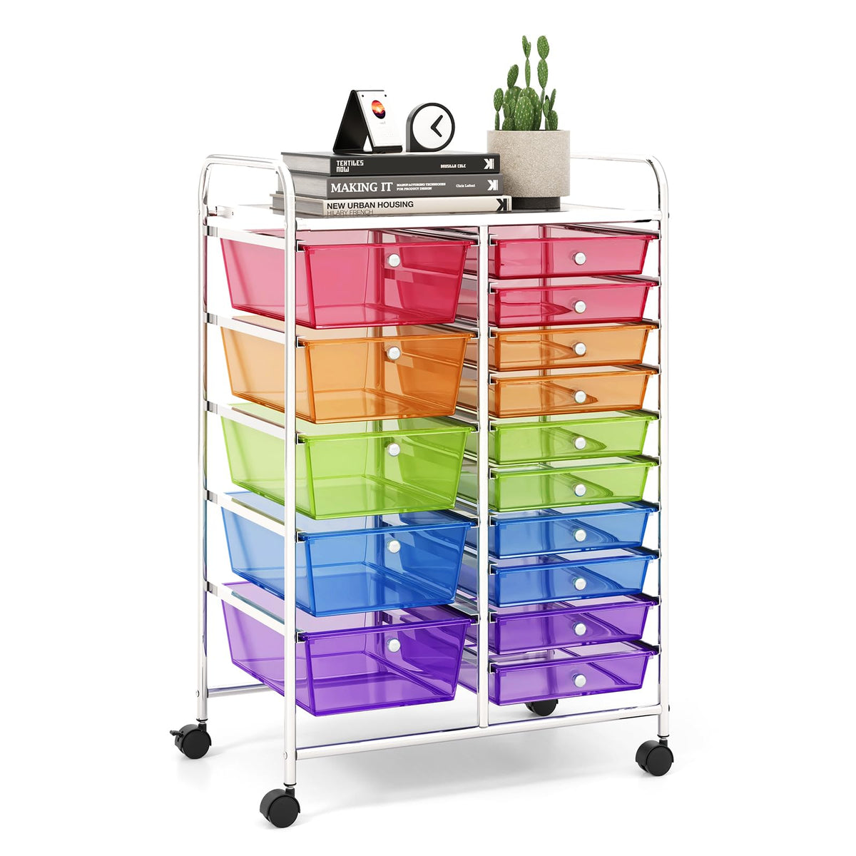 LDAILY 9 Drawer Rolling Storage Cart, Rolling Cart with Drawers for Classroom, Art Supply Craft Organizer on Wheel with Metal Frame & Handles for Home Office School