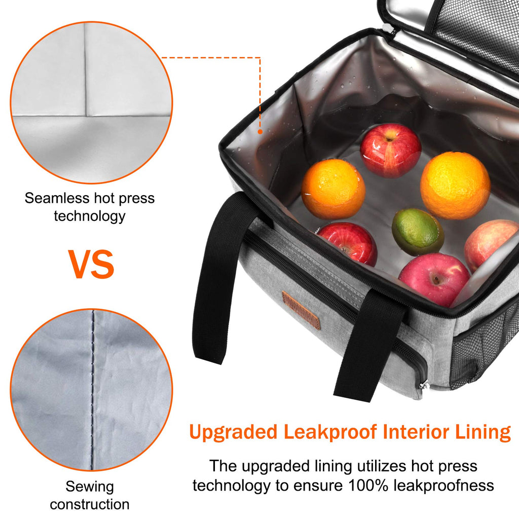 Femuar Lunch Bags for Women/Men, Insulated Lunch Bag for Work Office Picnic - Large Lunch Cooler Bag Leakproof Lunch Box with Adjustable Shoulder Strap for Adults - Grey (15L)