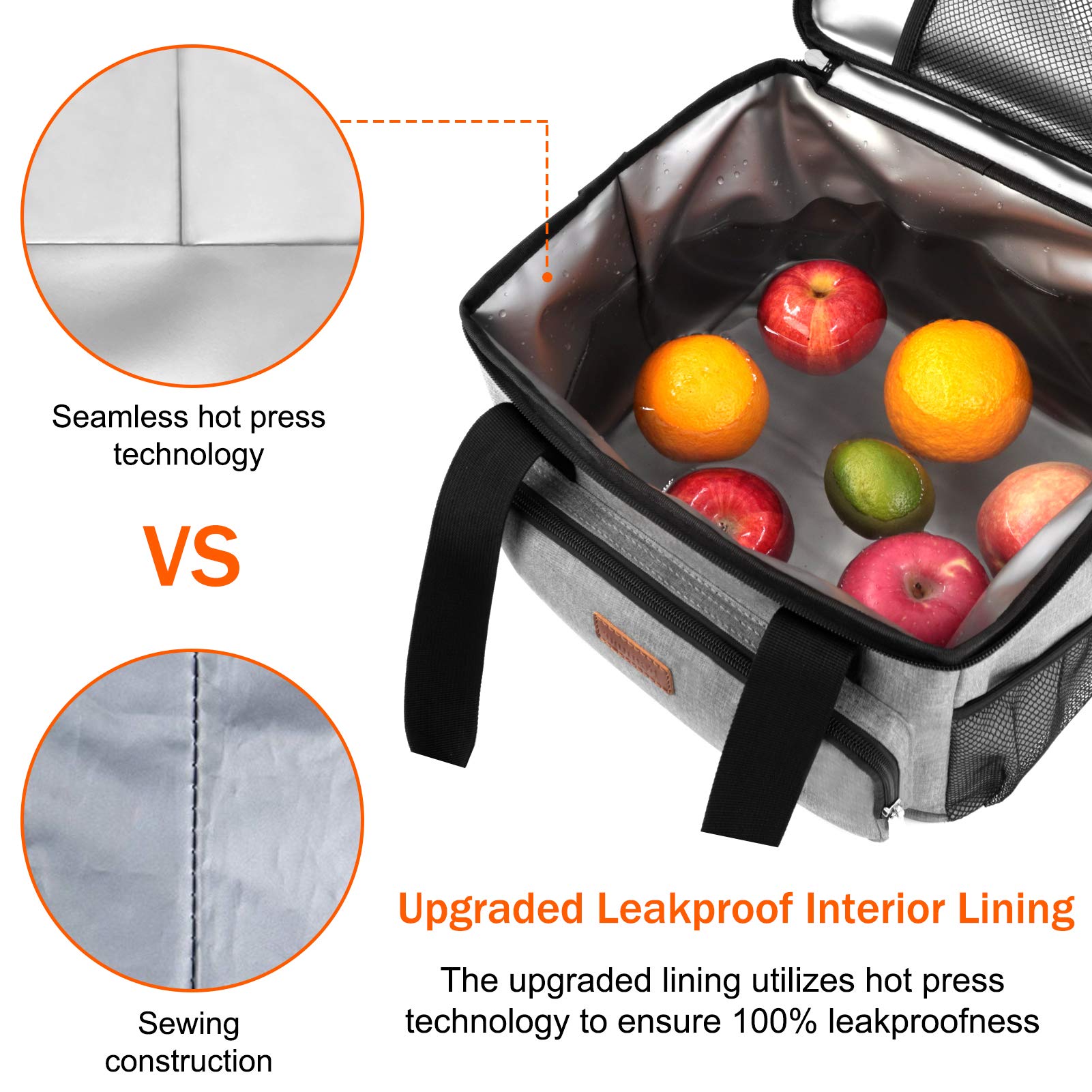 Femuar Lunch Bags for Women/Men, Insulated Lunch Bag for Work Office Picnic - Large Lunch Cooler Bag Leakproof Lunch Box with Adjustable Shoulder Strap for Adults - Grey (15L)