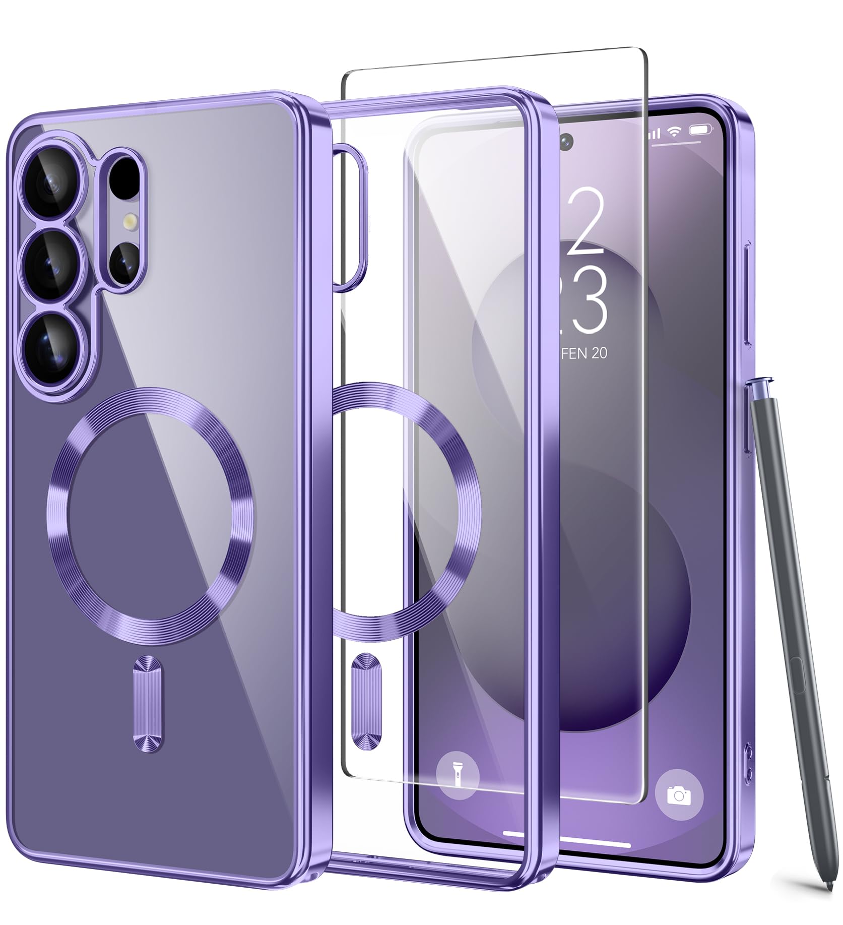 Magnetic Case Compatible with Samsung Galaxy S25 Ultra,Compatible with MagSafe,[Full Camera Protection][Screen Protector] Shockproof Plating Clear Phone Cover for Galaxy S25 Ultra(Black/Clear)