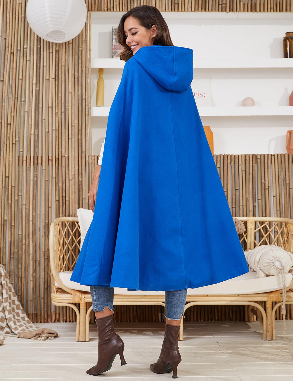 Gihuo Cape Poncho Women's Hooded Maxi Cloak Coat Winter Warm Long Cloak Cosplay Costumes Outerwear