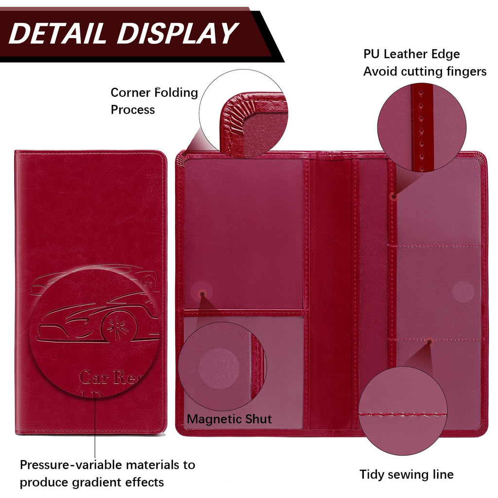 Car Registration and Insurance Card Holder for Women Men, Black Glove Box Paperwork Organizer with Magnetic Buckle for Easy Access and Protect Documents and Various Cards in Vehicle