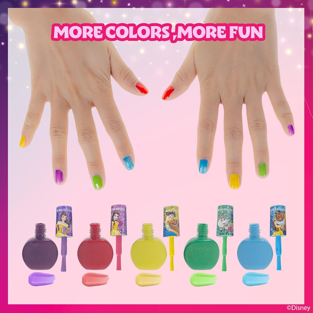 Townley Girl Disney Princess Belle 18 Piece Water-Based Nail Polish Set, Quick Dry and Peels-Off, Nail Paint Set for Girls Ages 3