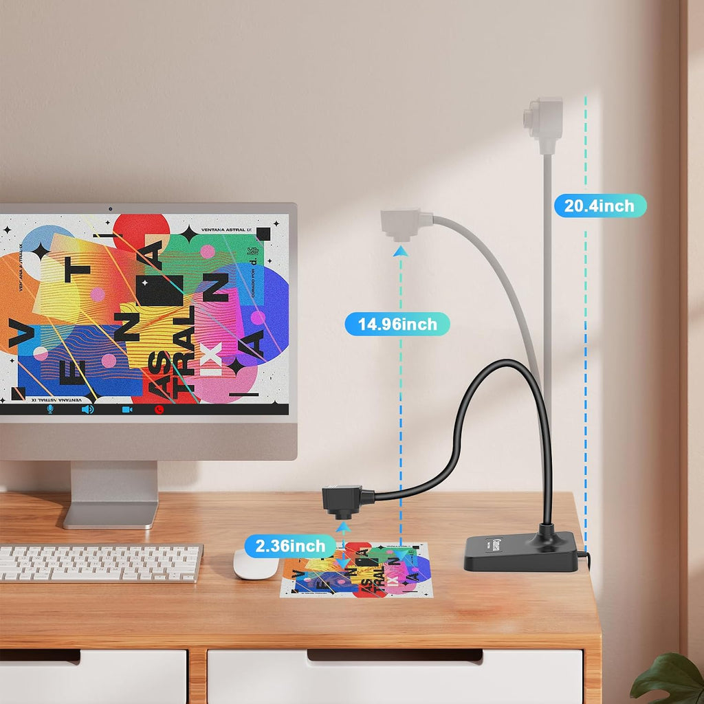 USB Document Camera for Teachers,Manual Focus Webcam with Mic,Fold for Mac/Windows/Chromebook