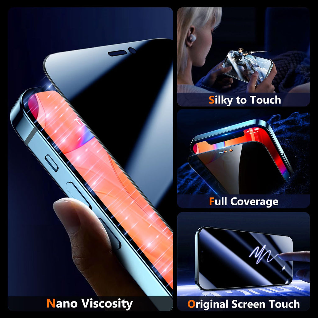 UniqueMe for iPhone 12 Pro Max Privacy Screen Protector - [Military Grade Shatterproof & 9H+ Hardness] Screen Protector 12 Pro Max Tempered Glass Full Coverage Protection, Easy to install, 2 Packs