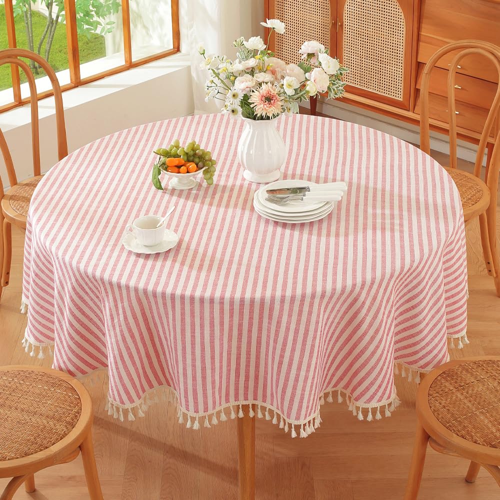 TruDelve Cotton Table Cloth Square Tables Beige Striped Tablecloths Fall Outdoor Tablecloth for Picnic Table Cover (Beige,55"x55",Square)