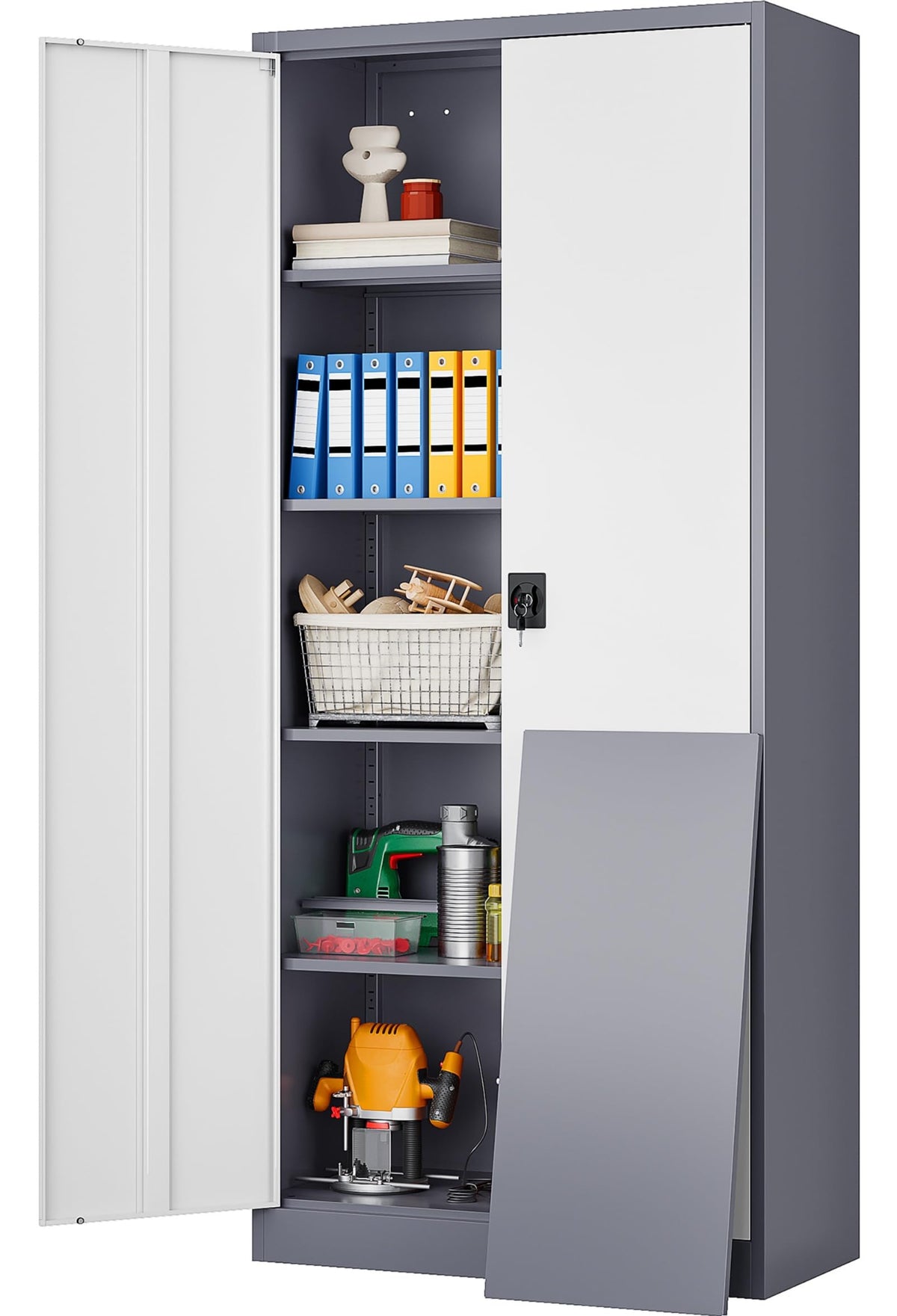 SISESOL Wide & Deep Metal Storage Cabinet with Wheels,Tall Rolling Garage Storage Cabinet with Lock,Black Metal Cabinets with Pegboards and Shelves,Tool Locker for Garage,Home,Office,43''Wx 20''Dx71"H