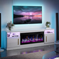 VITESSE 58 Inches Fireplace TV Stand for TVs up to 65 Inches Console with 18'' Electric Fireplace & Remote,Wooden Modern Entertainment Center for Living Room with LED Light Glass Shelves（Bei）