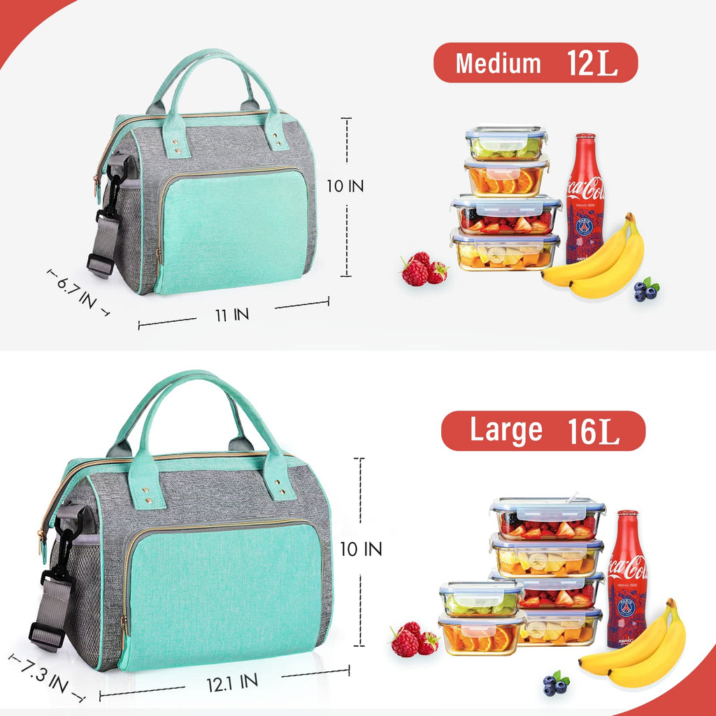 IDEATECH Insulated Lunch Box for Women & Men, Stylish Ladies Lunch Bag for Work, Leak Proof Portable Cooler Bag for Picnic, Black Lunch Tote Bags with Adjustable Shoulder Strap, Gifts for Mom (Black)