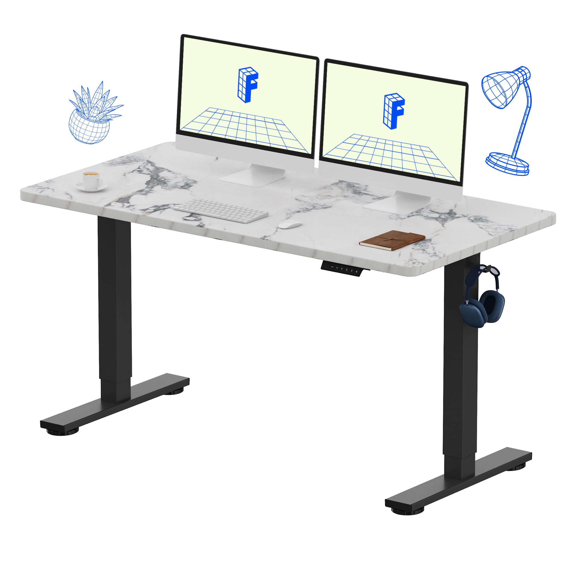 FLEXISPOT EN1 One-Piece Standing Desk, Electric Adjustable with 4 Memory Presets, 176 LBS Capacity, Stable & Quiet, Seamless Desktop for Home Office & Dual Monitors, 40"x24" Black