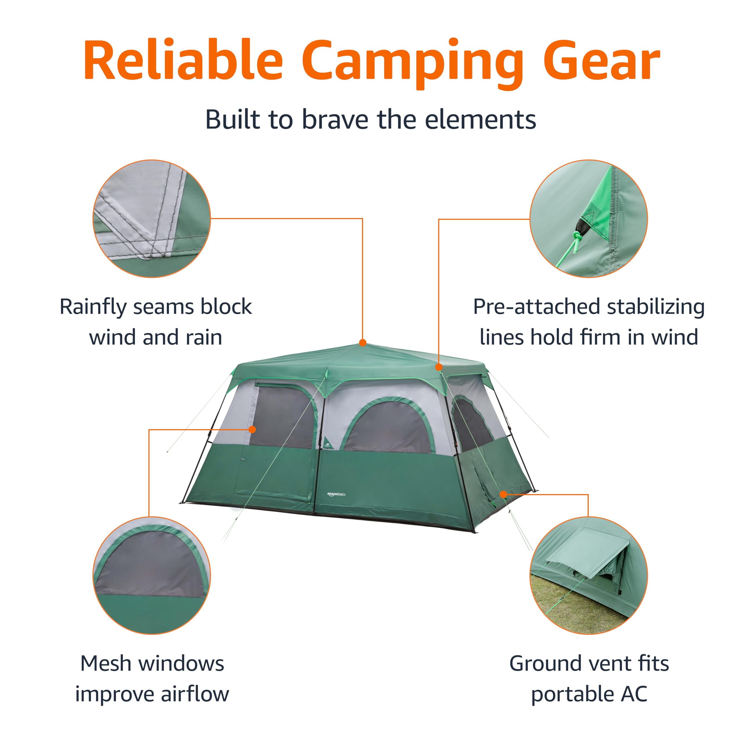 Amazon Basics Instant Camping Tent with Rainfly, Weather-Resistant, Quick Setup