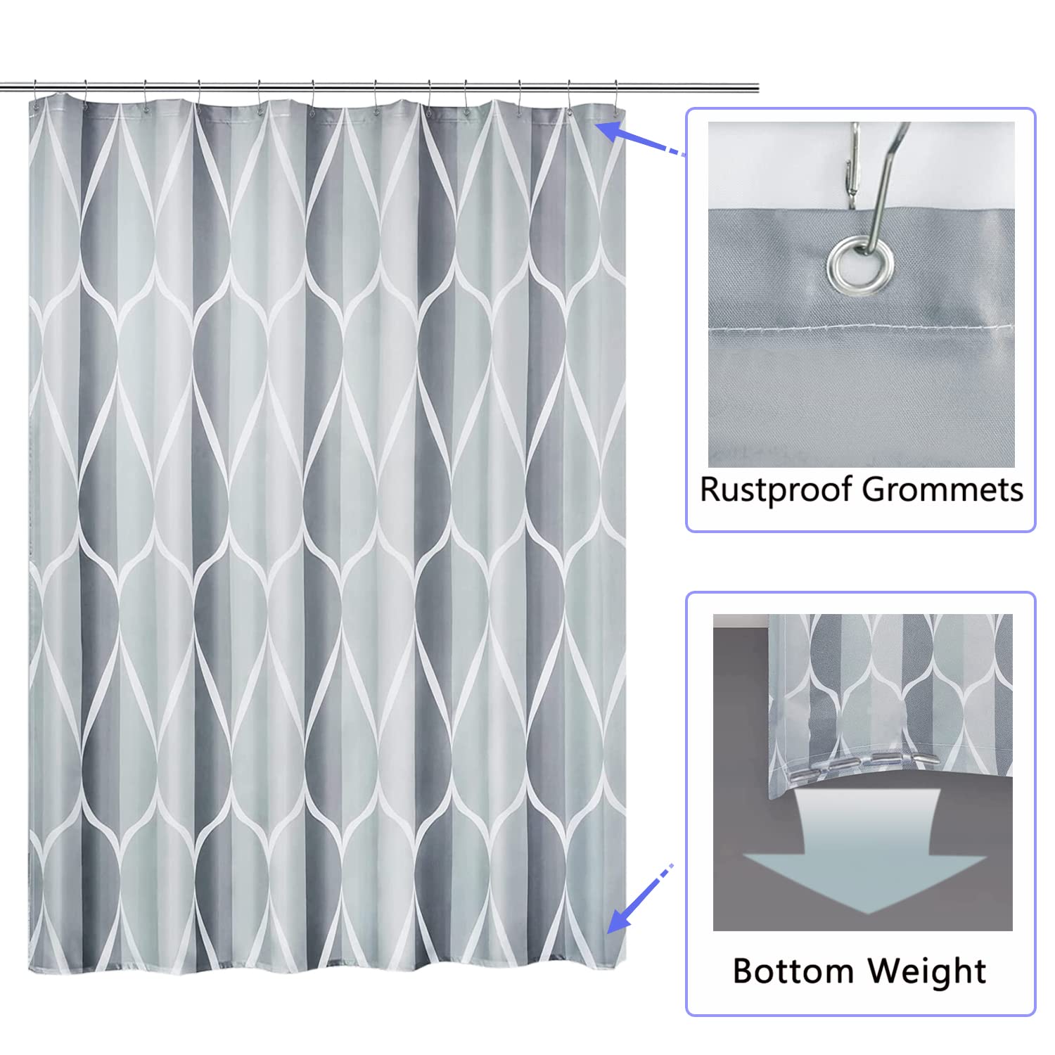 LLSCL Fabric Shower Curtain Liner with Magnets, Waterproof Hotel Quality, 72 x 72 Machine Washable