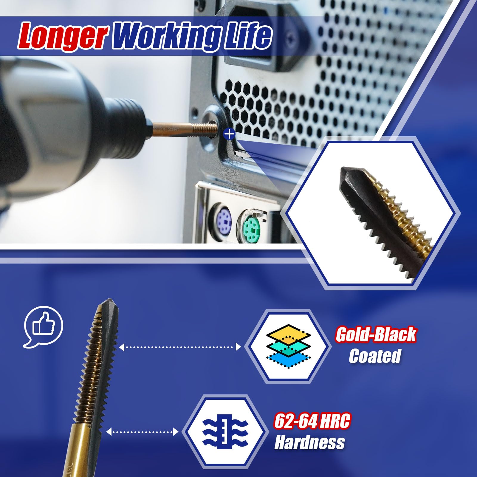 JEFE HEX 1/4-20 UNC Hex Shank Taps for Metal | MRO & Industrial Use | Quick-Change | Impact Driver (5pcs)