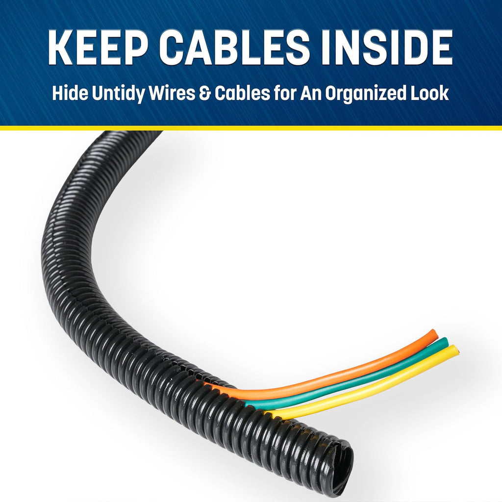 GS Power 1/2 Inch x 25ft Split Wire Loom Tubing, Split Cable Sleeve Cord Protector for Industrial Electrical Wires, Automotive Wire Cover Flexible, High Temperature Cable Conduit, Wrap