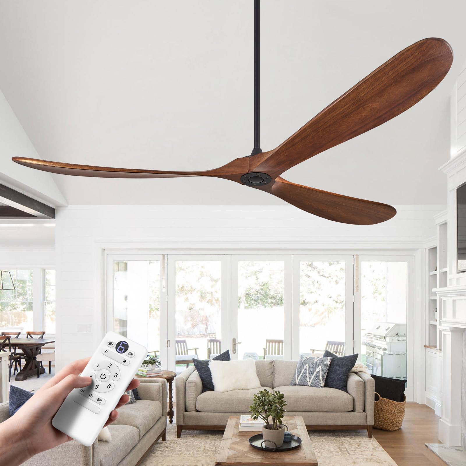 ABZ Ceiling Fans without Lights - 52 Inch Modern Ceiling Fans no Lights with Remote Control, Black 3 Blade Solid Wood Indoor Outdoor Ceiling Fans for Patios Living Room Bedroom