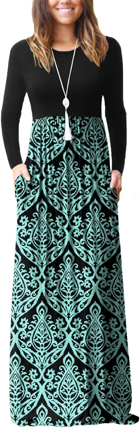EUOVMY Women's Long Sleeve Loose Maxi Dresses Casual Long Dresses with Pockets