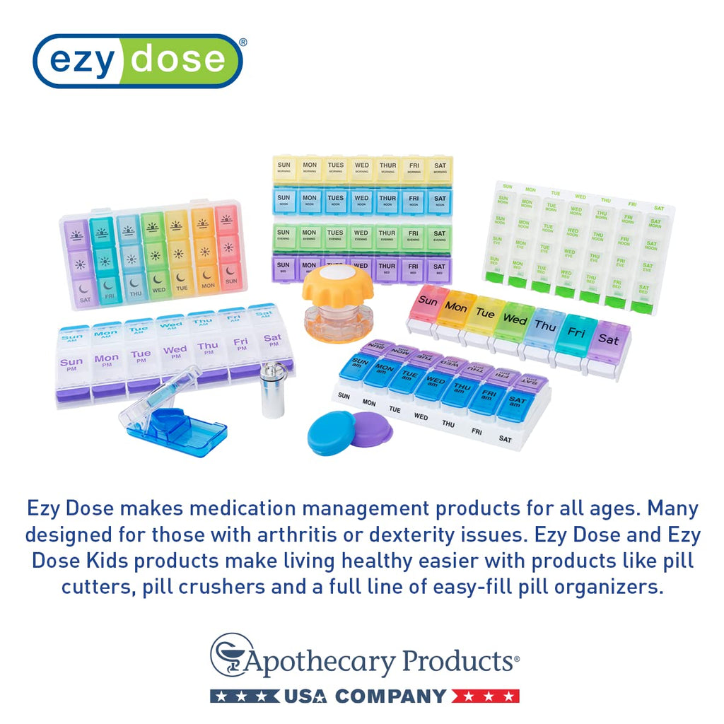 EZY DOSE Push Button (7-Day) Pill Case, Medicine Planner, Vitamin Organizer, 2 Times a Day, AM/PM Container, X-Large Compartments, Arthritis Friendly, Easy to Use, Transparent Lids, Black, BPA Free