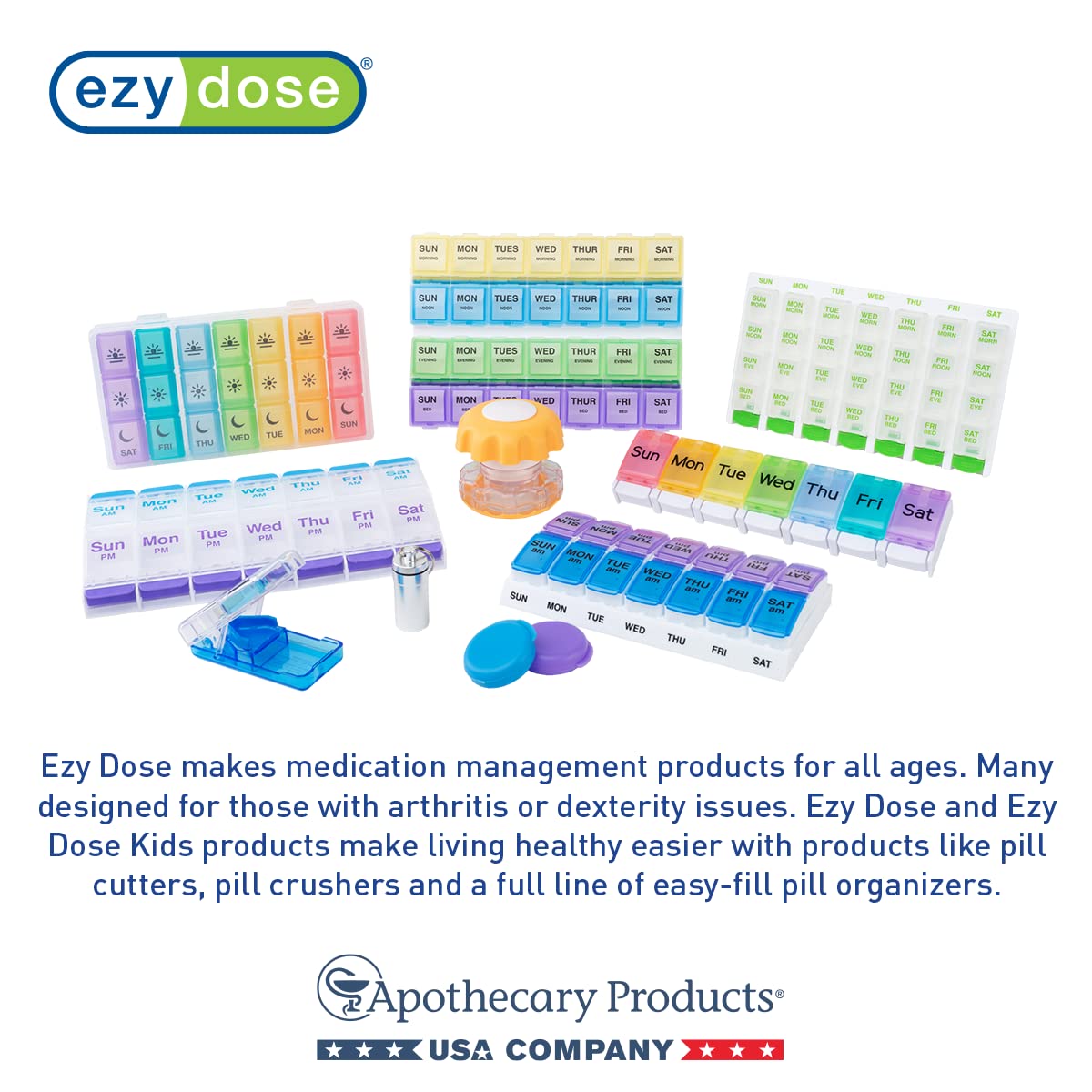 EZY DOSE Push Button (7-Day) Pill Case, Medicine Planner, Vitamin Organizer, 2 Times a Day, AM/PM Container, X-Large Compartments, Arthritis Friendly, Easy to Use, Transparent Lids, Black, BPA Free