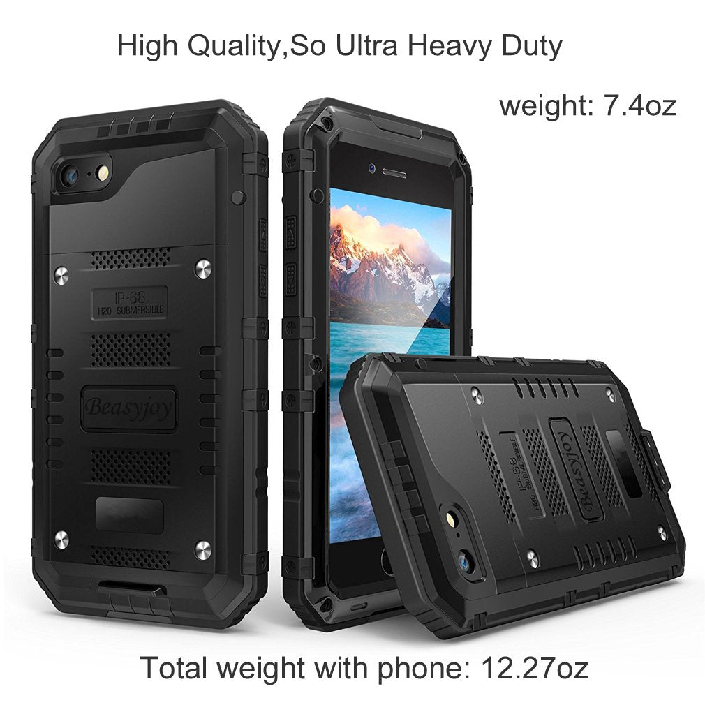Beasyjoy for iPhone SE 2022/2020/ 8/7 Metal Case, Waterproof Heavy Duty Case with Screen Protector, Full Body Protection Military Grade Shockproof Defender Durable Sturdy Rugged Aluminum Cover, Black