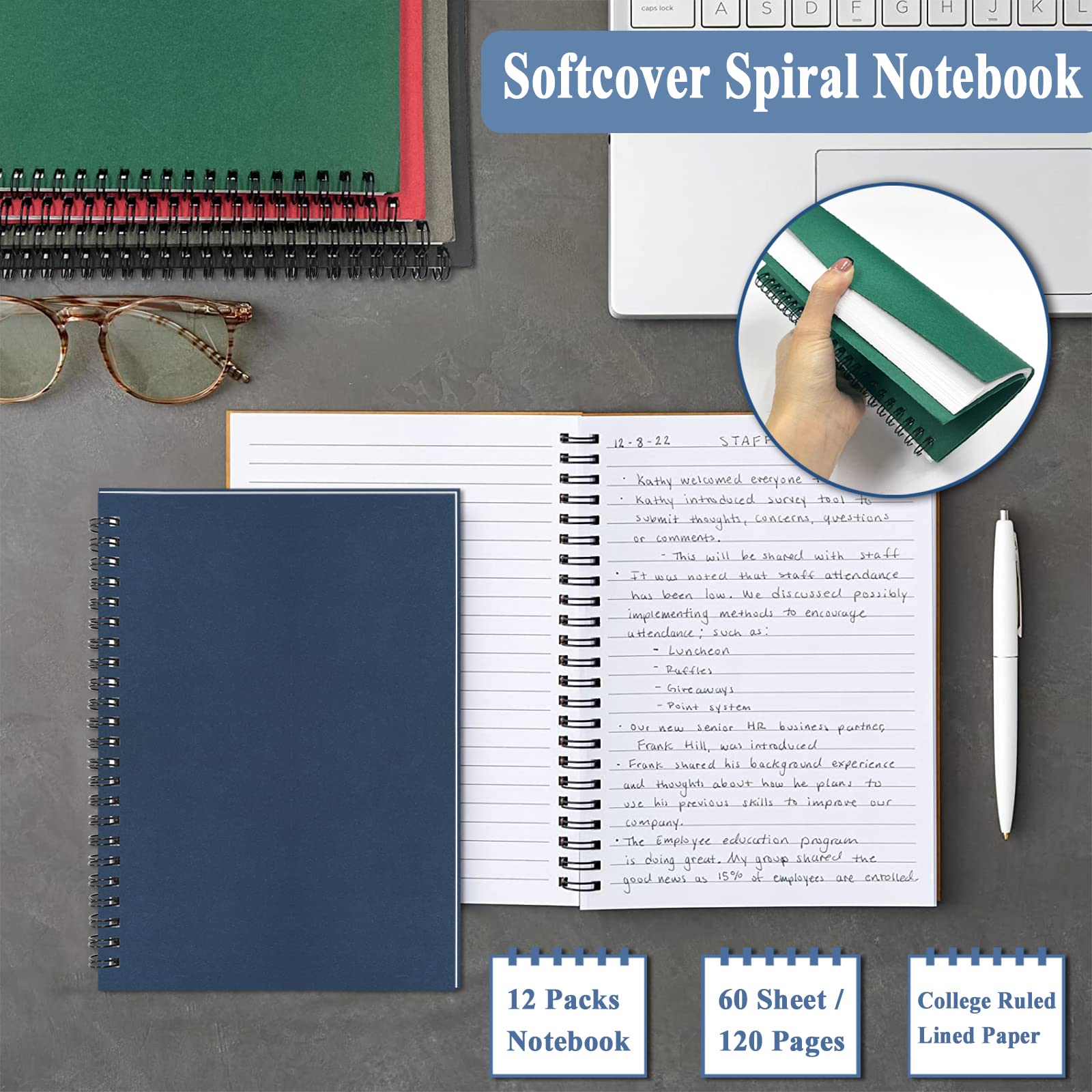 4Pack Small Spiral Notebook A5, 8.25x5.5” 120 Lined Pages Black & Red Wide Ruled Spiral Journal Bulk Blank Kraft Cover Spiral Bound Notebook & Writing Pads for Home Office Meeting Work Note Taking