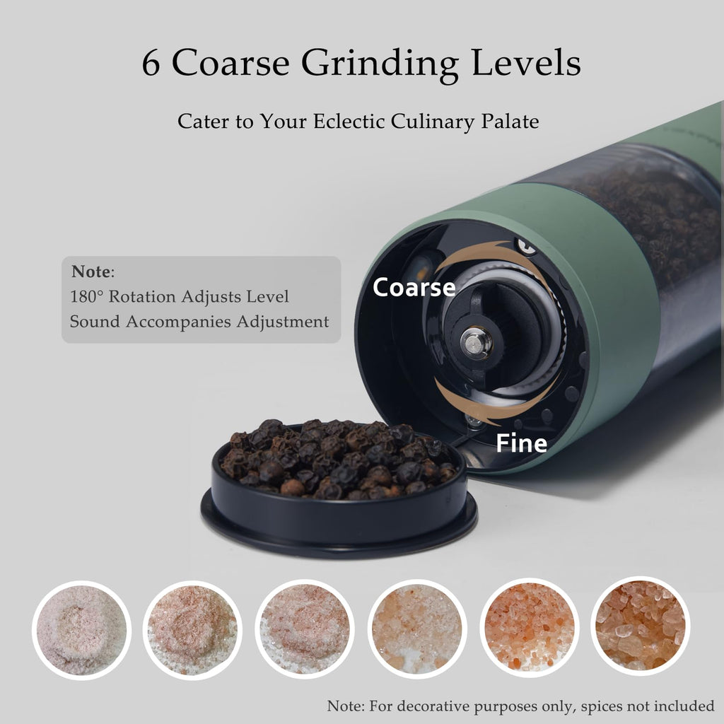 Electric Salt and Pepper Grinder Set, USB Rechargeable, Automatic Salt and Pepper Mill Grinder with Adjustable Coarseness, Electric Salt Shakers, LED Light, Refillable (2 Packs, Black)