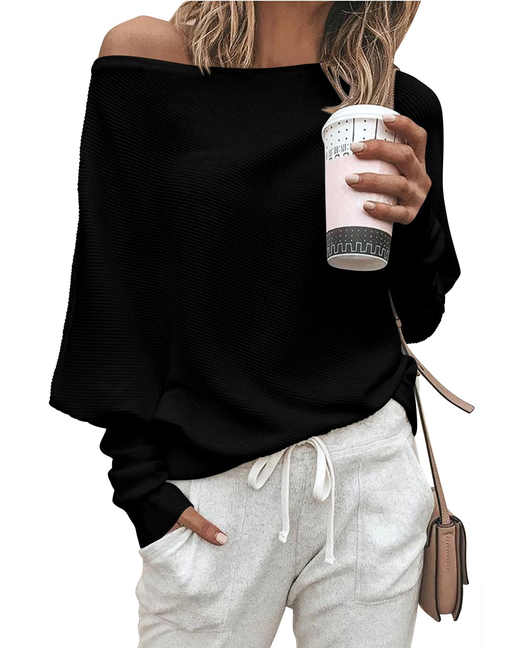 Zenlonr Women's Fall Sweaters 2026 Casual Long Batwing Sleeve Loose Off Shoulder Knit Pullovers Jumper Tops