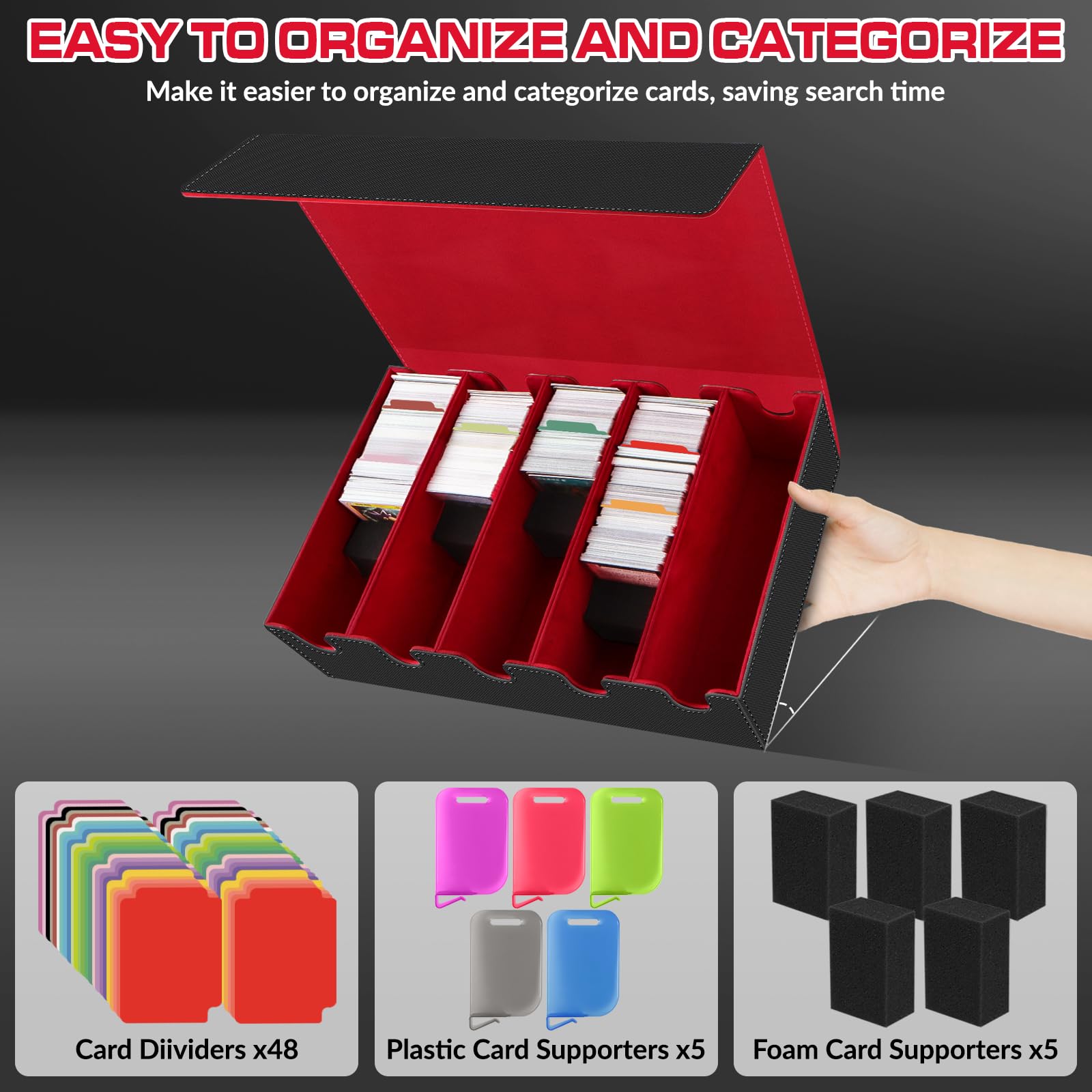 AOBOPLE Trading Card Storage Box,3200+ Card Box Storage with 24 Dividers and 4 Foam Supporters PU Leather Magnetic Cards Deck Case for MTG TCG Magic and Sport Cards,Great Gift for Card Collectors