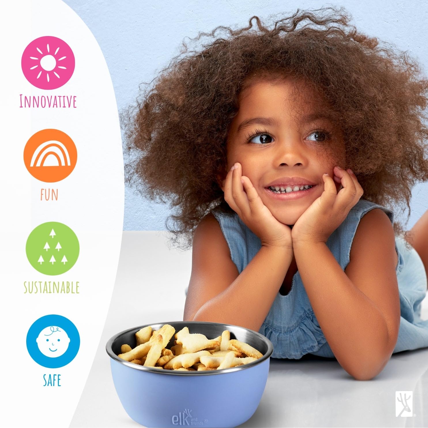 Elk and Friends Stainless Steel Bowls + Silicone Sleeve and Storage Lid | Baby, Toddler, Kids | Cereal & Snack Bowls | Storage Containers | Dishwasher Safe | 4 Pack