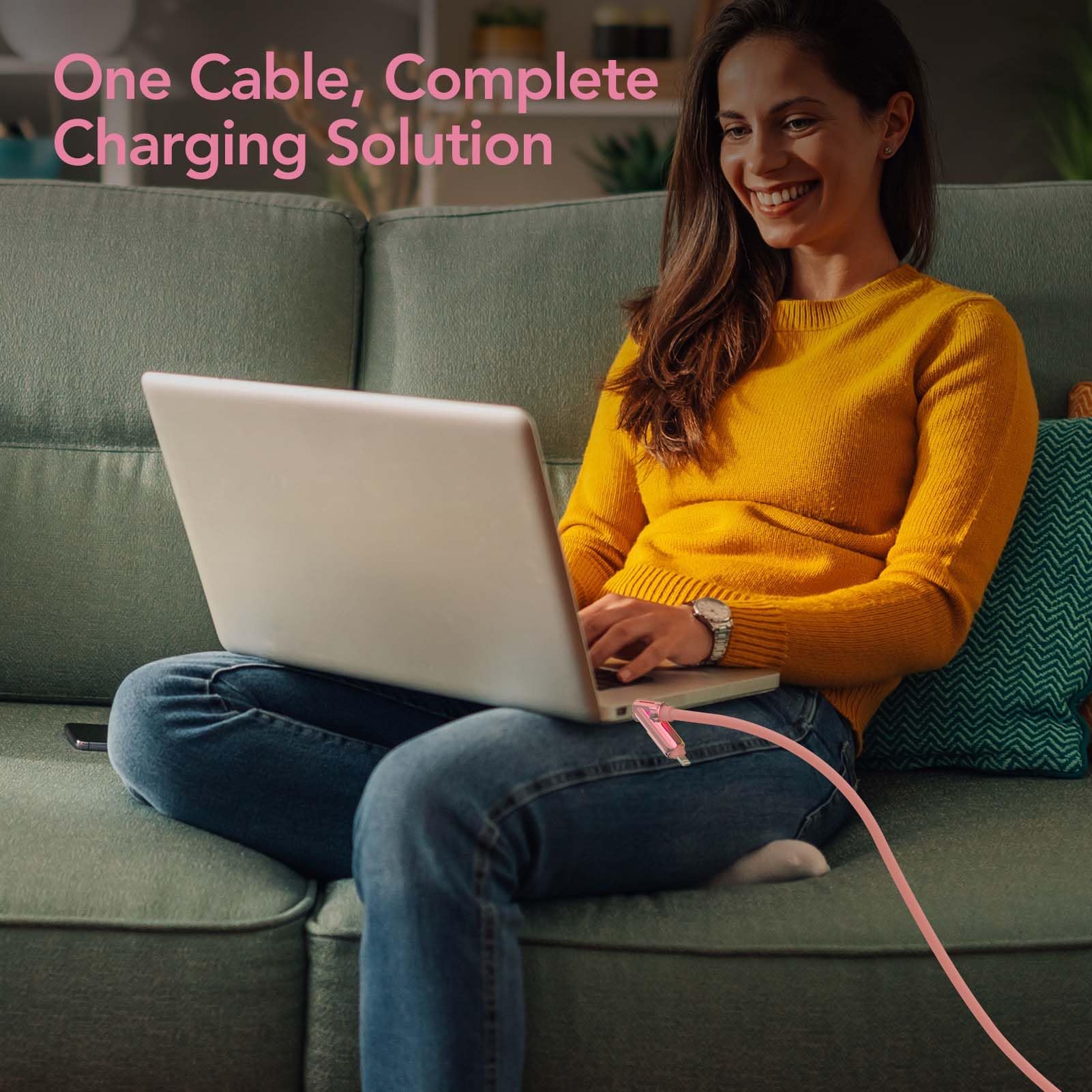 MFish 4-in-1 USB Charging Cable with Carrying Case, 240W Fast Charger Cord, USB-A & Dual USB-C to USB-C/Lightning, for iPhone 17/16/15/14, iPad, MacBook & More(Black, 3.3FT)