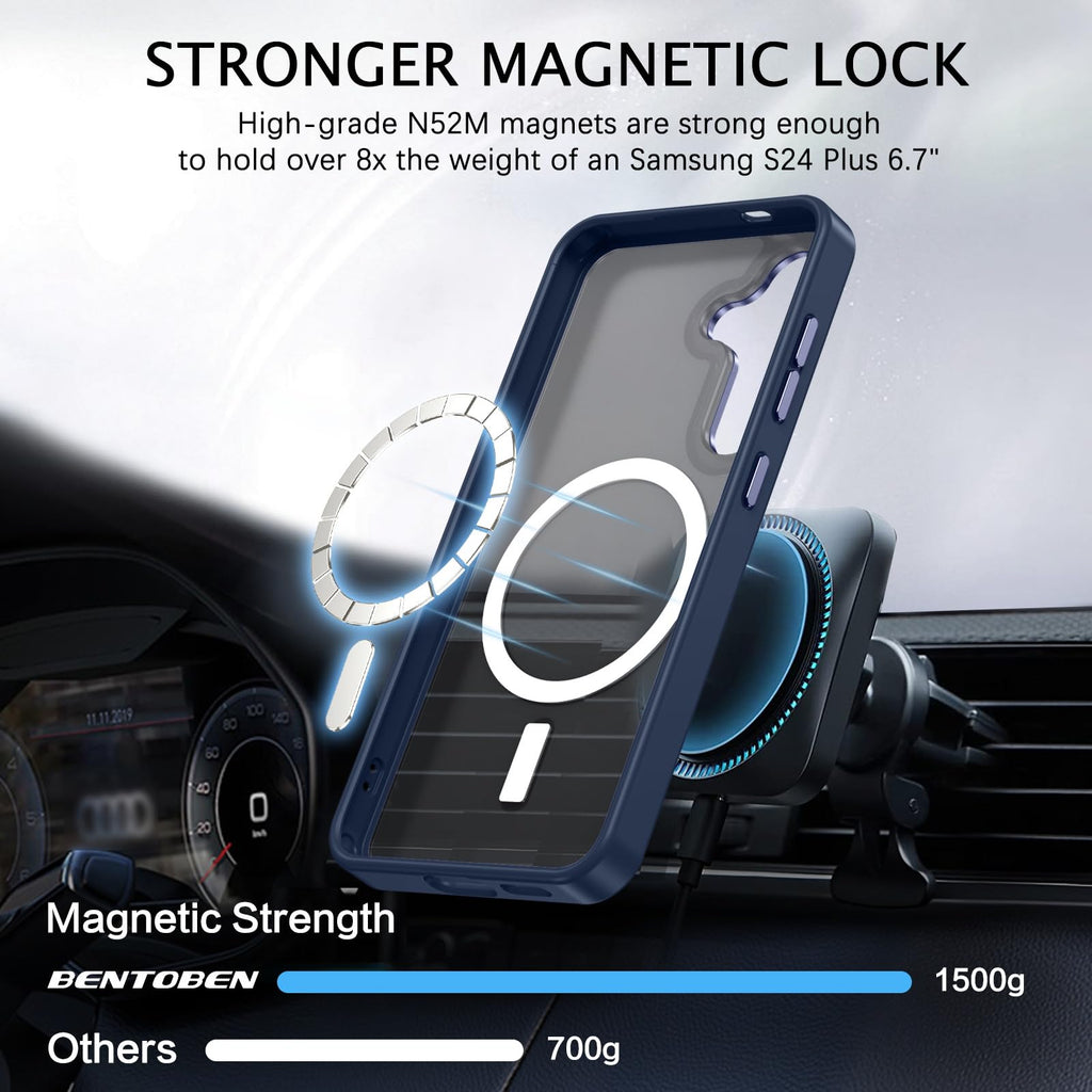 BENTOBEN Magnetic for Samsung Galaxy S24 Plus Case [Compatible with Magsafe] Translucent Matte Slim Thin Shockproof Anti-Yellow Women Men Protective Phone Cases Cover for Samsung S24 Plus 6.7", Black
