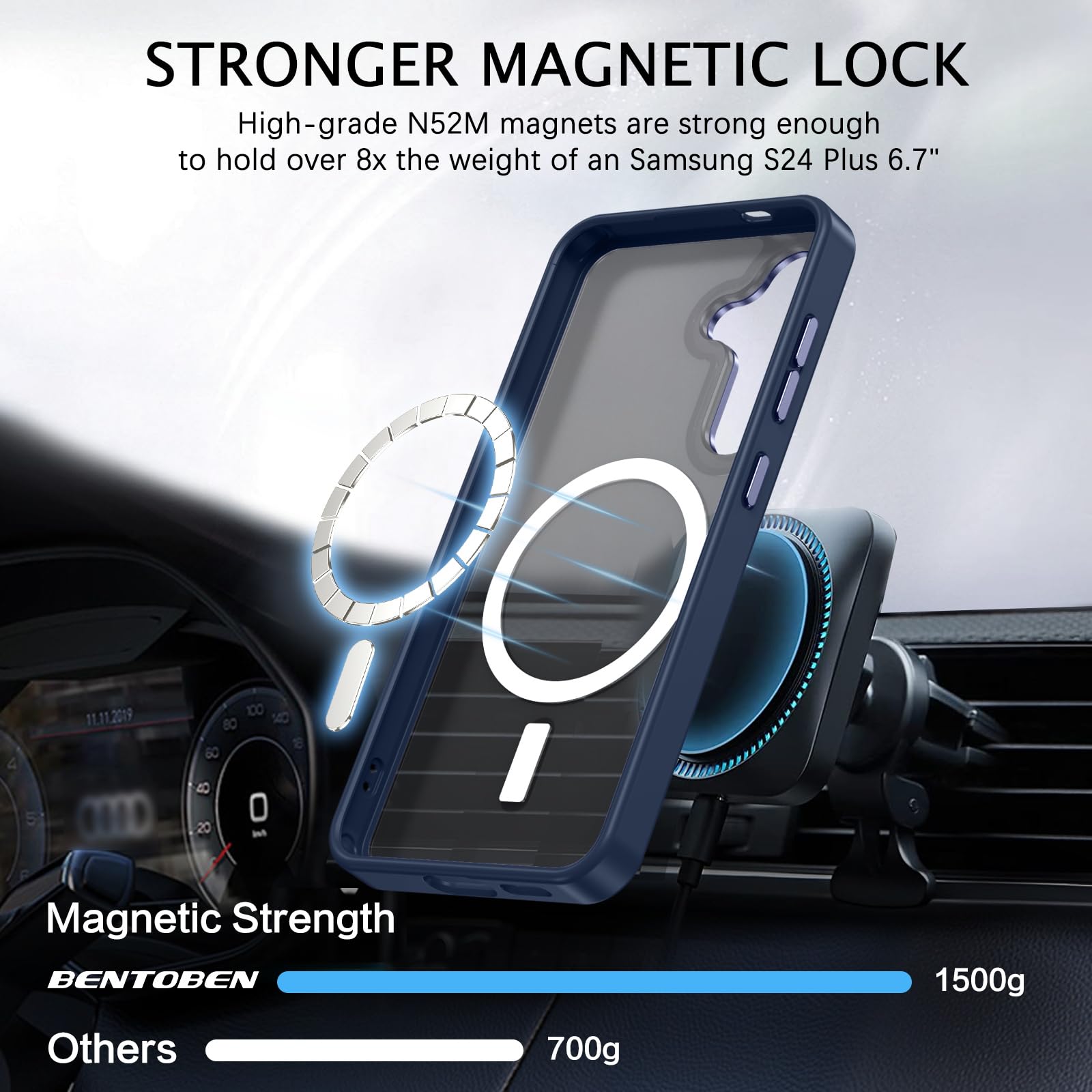 BENTOBEN Magnetic for Samsung Galaxy S24 Plus Case [Compatible with Magsafe] Translucent Matte Slim Thin Shockproof Anti-Yellow Women Men Protective Phone Cases Cover for Samsung S24 Plus 6.7", Black