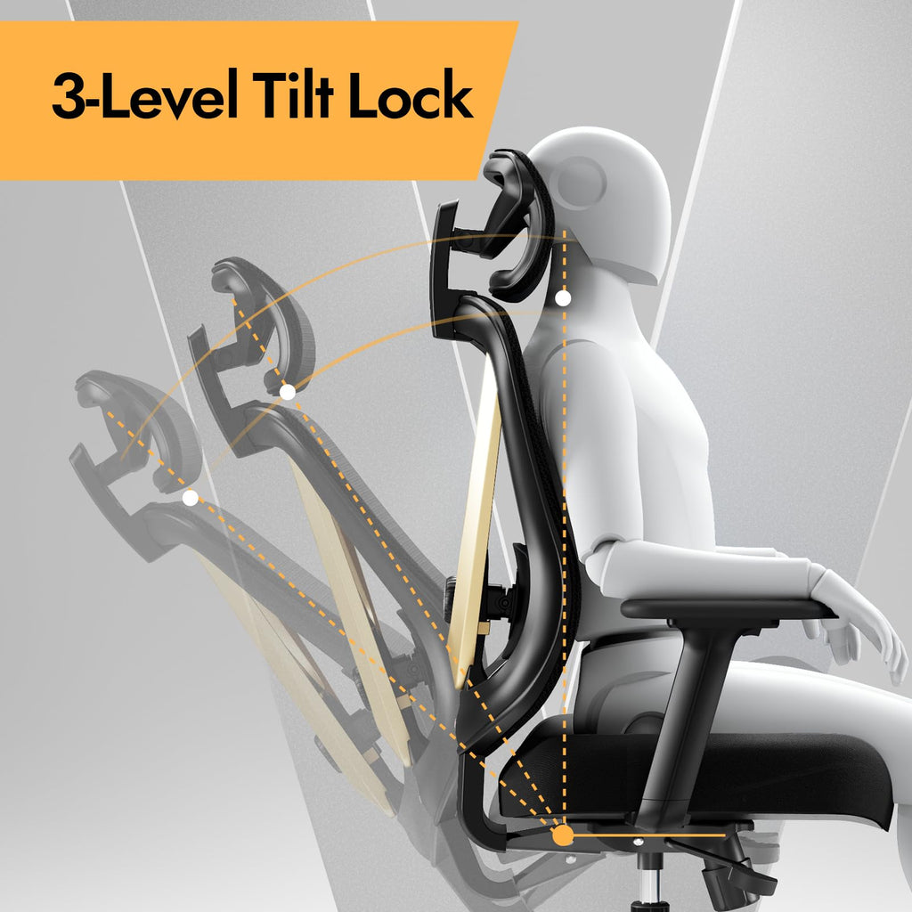HOLLUDLE Ergonomic Mesh Office Chair - 3D Adjustable Lumbar Support & 3D Armrests, V-Shaped Back, Adjustable Desk Chair for Office & Home, Black