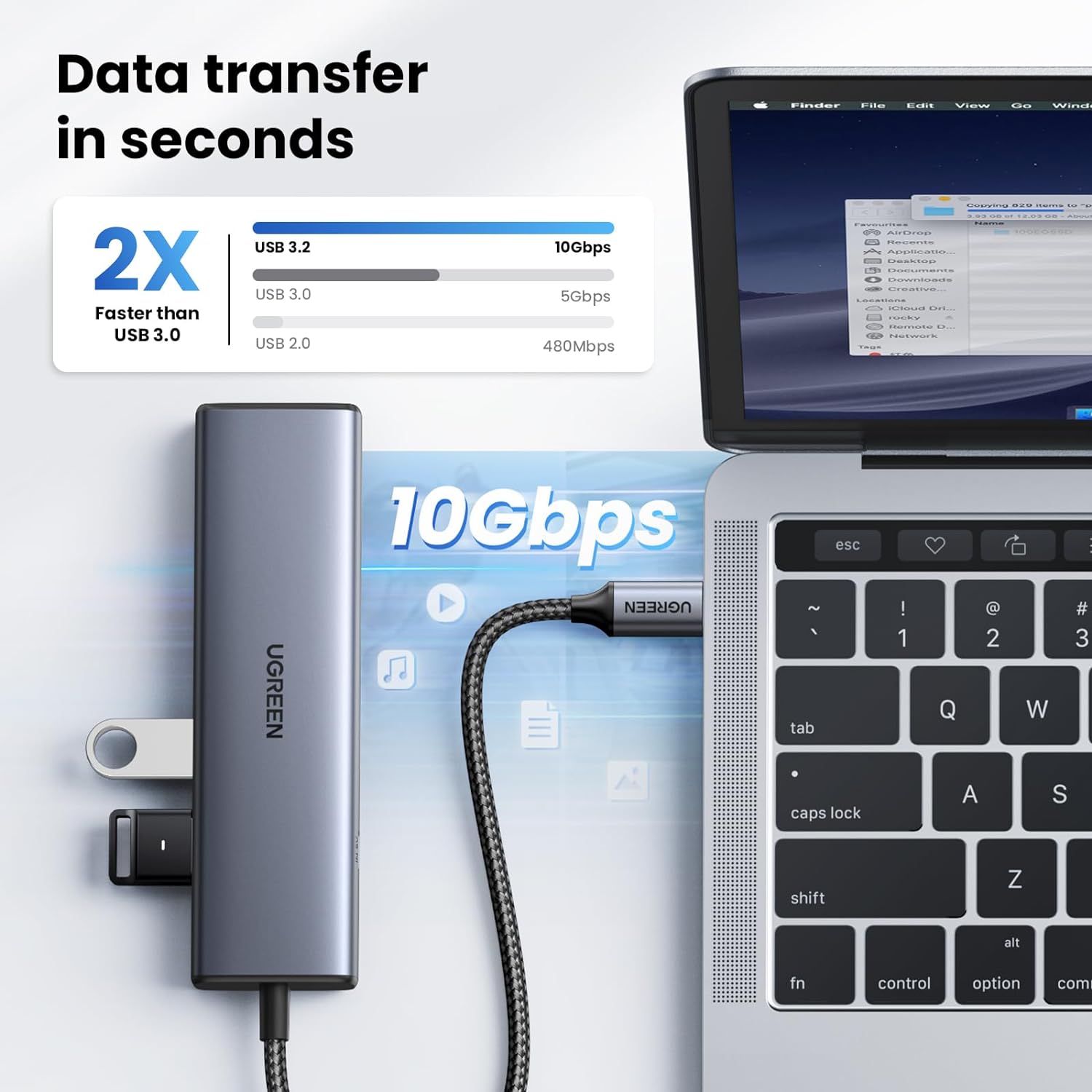 UGREEN USB C to Ethernet Adapter, 10Gbps Data Port 6-in-1 Hub Ethernet with 2*USB-C 3.2, USB-A 3.2/2.0, Gigabit RJ45, Power Port (Only for Adapter), Type C to Network Dongle for Laptop, MacBook, XPS