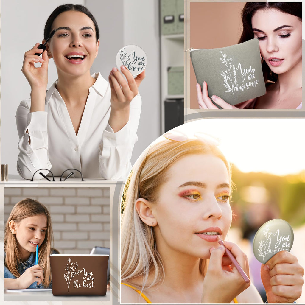 Vercraft 20 Pcs Employee Appreciation Gift for Women Inspirational Canvas Makeup Bag Portable Compact Mirror Bulk Cosmetic Bag Thank You Party Favor for Women Coworker Nurse (Bohemian,Boho)