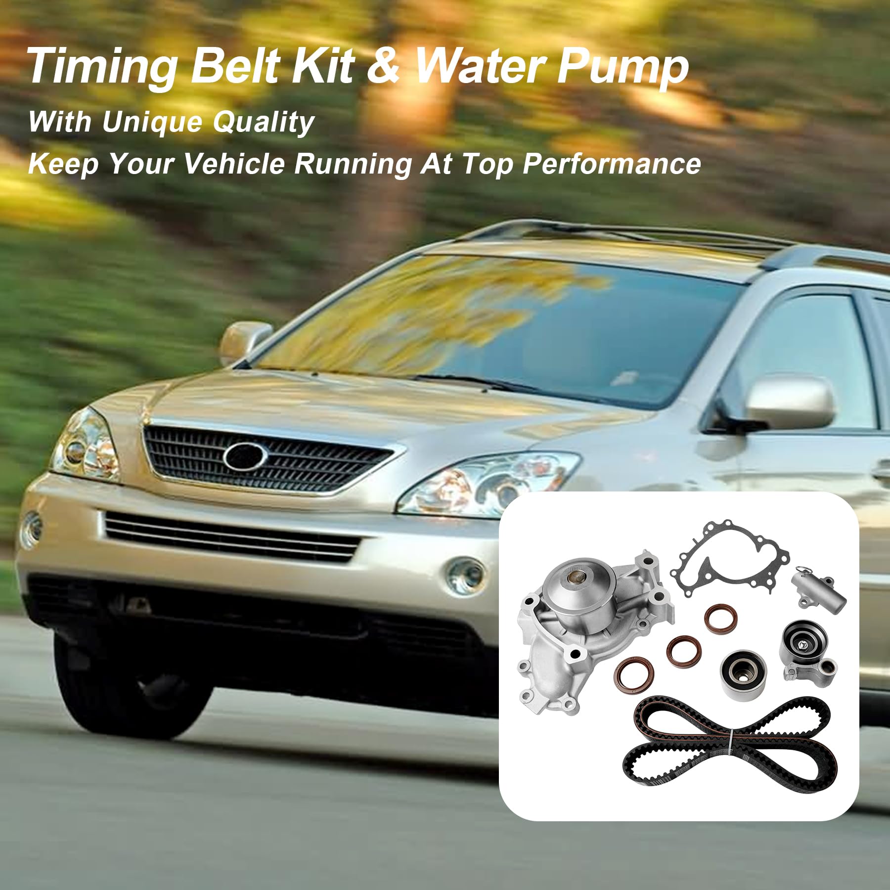 Engine Timing Belt Kit with Water Pump | Compatible With 1987-2001 Toyota Camry Celica RAV4 MR2 Solara 2.0L 2.2L 3SFE 5SFE L4 DOHC 16V | Replaces# TBK138, TCKWP199