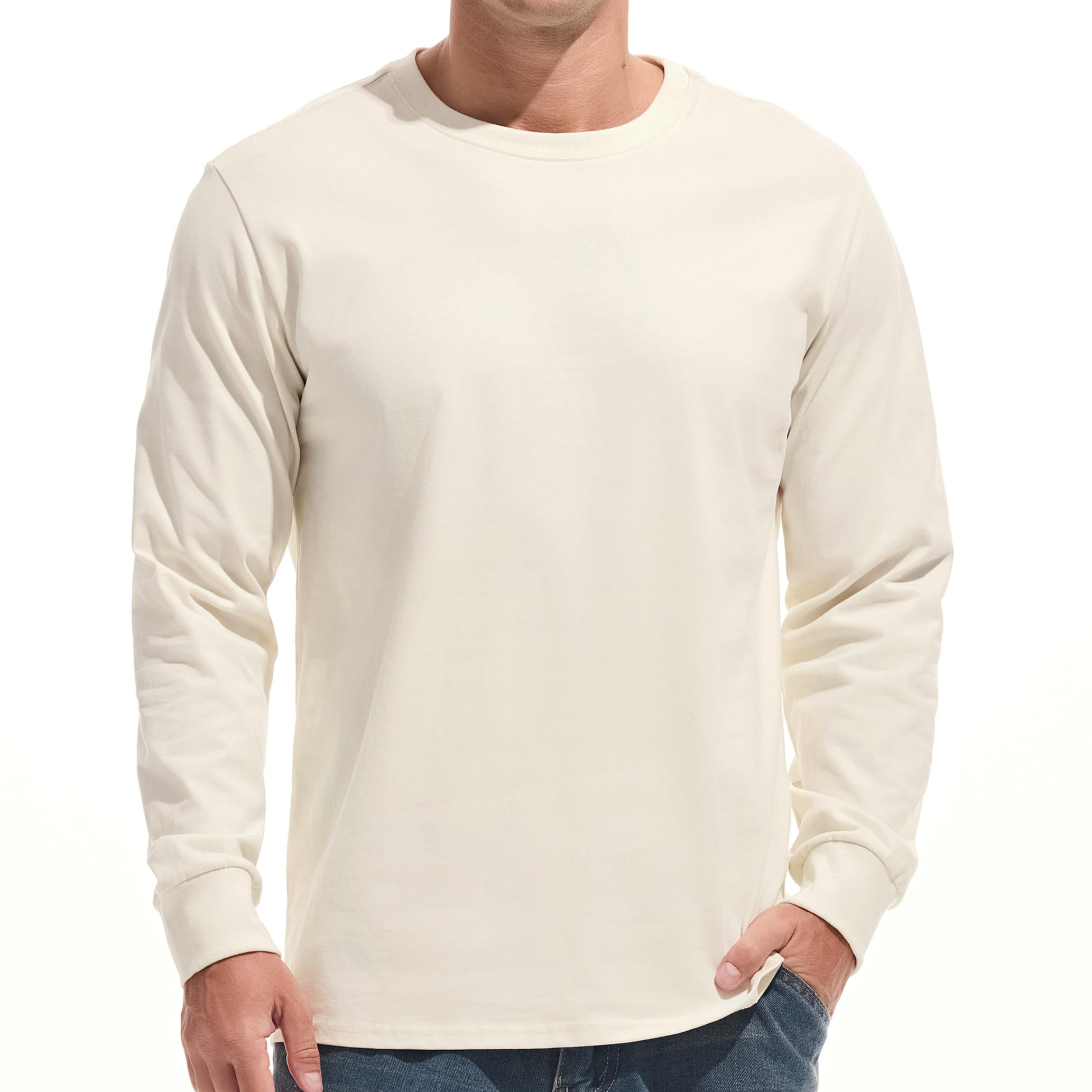VEIISAR Men's Heavy Weight Crew Neck T-Shirt Mens Premium Cotton Tee - Pre Shrunk S-3XL