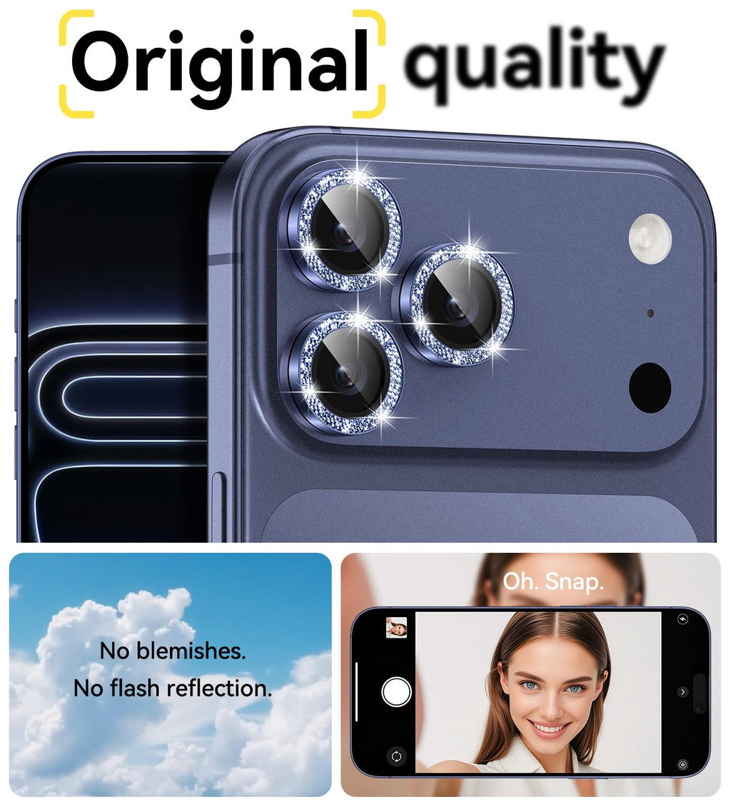 Matekxy Glitter Camera-Lens Protector for iPhone-16 Pro-Max - 16 Pro Anti-Scratch Tempered Glass with Aluminum Edging, Cute Girly Metal Individual Bling Ring Cover for Women, Black Titanium